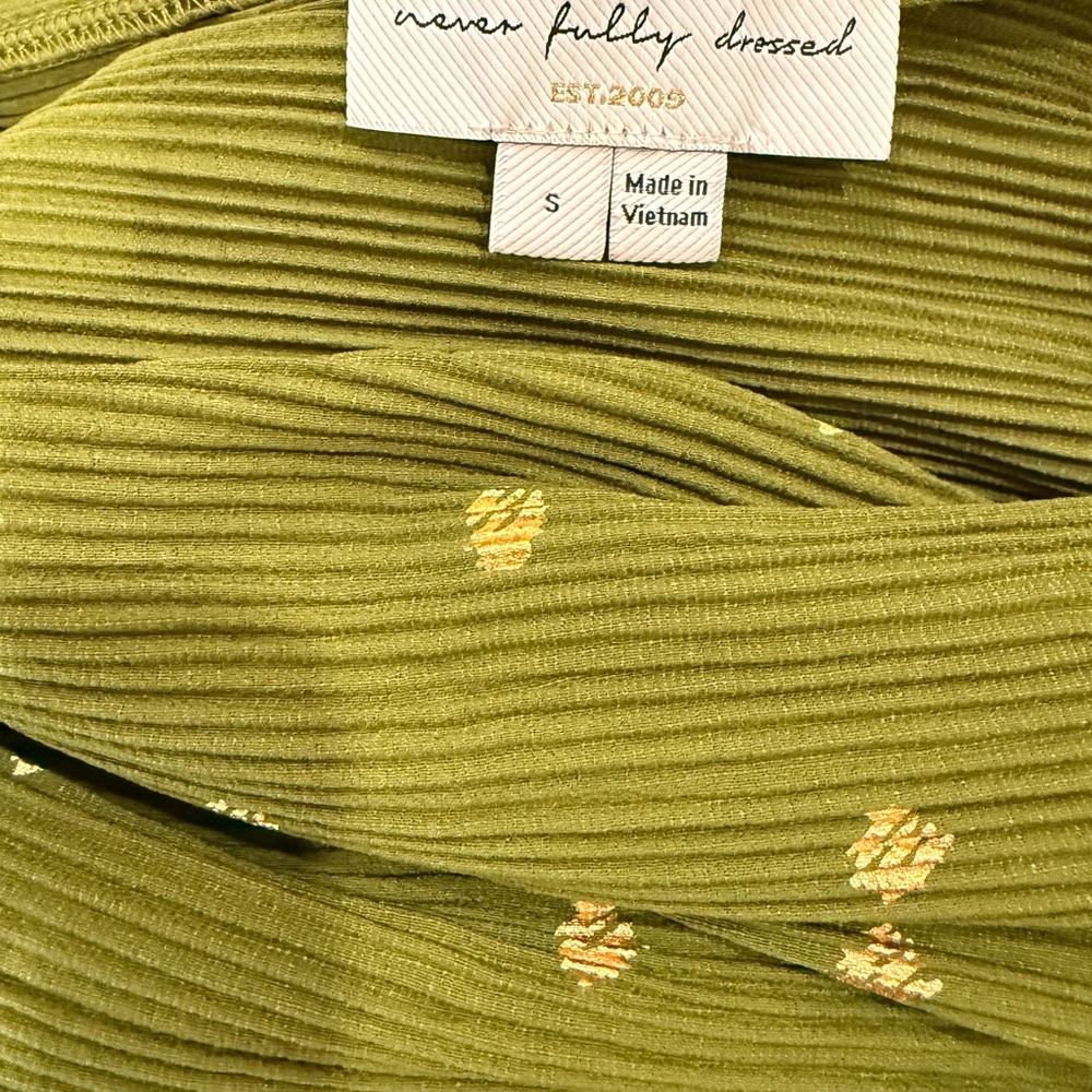 Never Fully Dressed Olive Green One-Shoulder Midi Dress with Gold Dot Detail - Picture 5 of 5